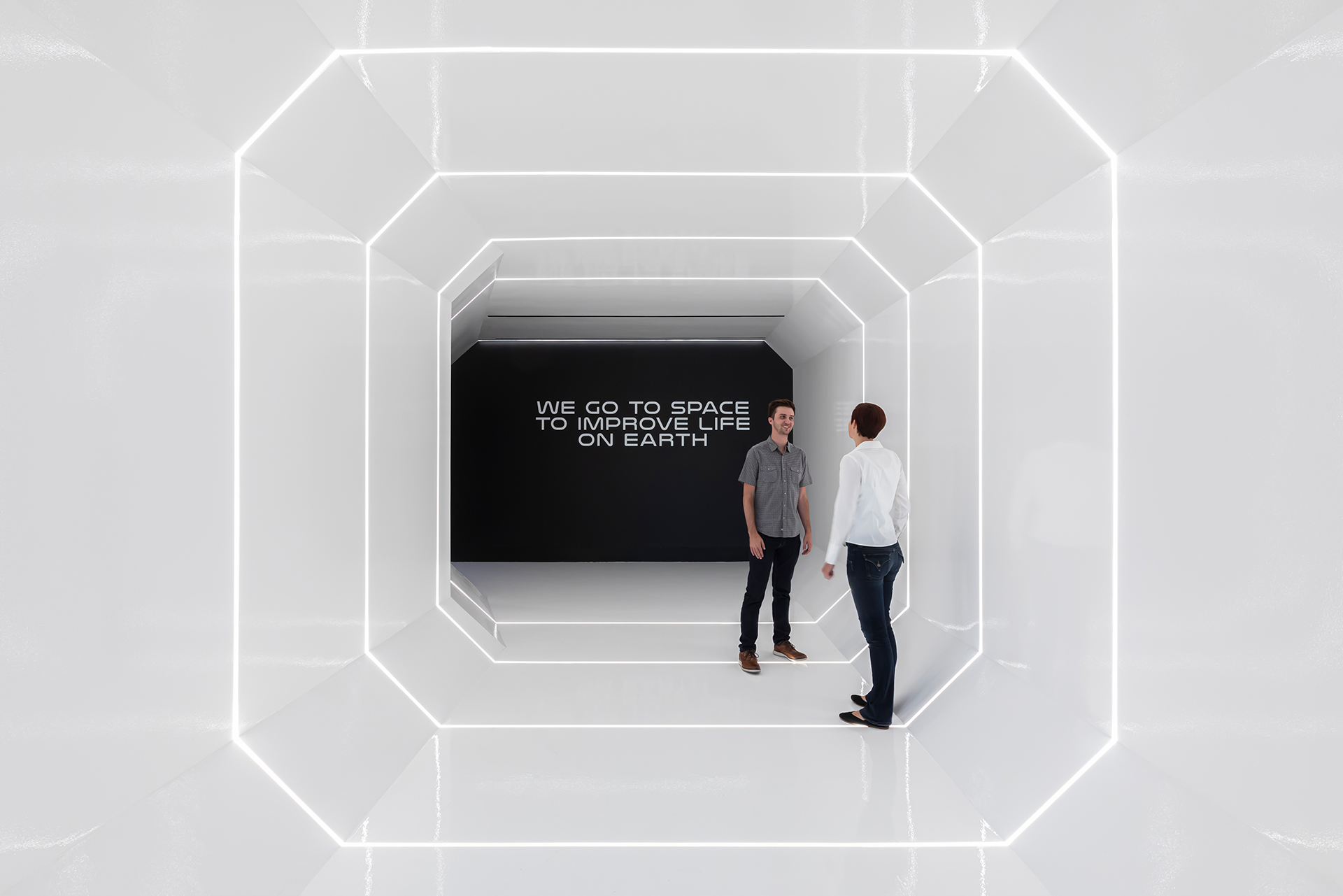 Image shows Rocket Lab entry. White tunnel with company mission