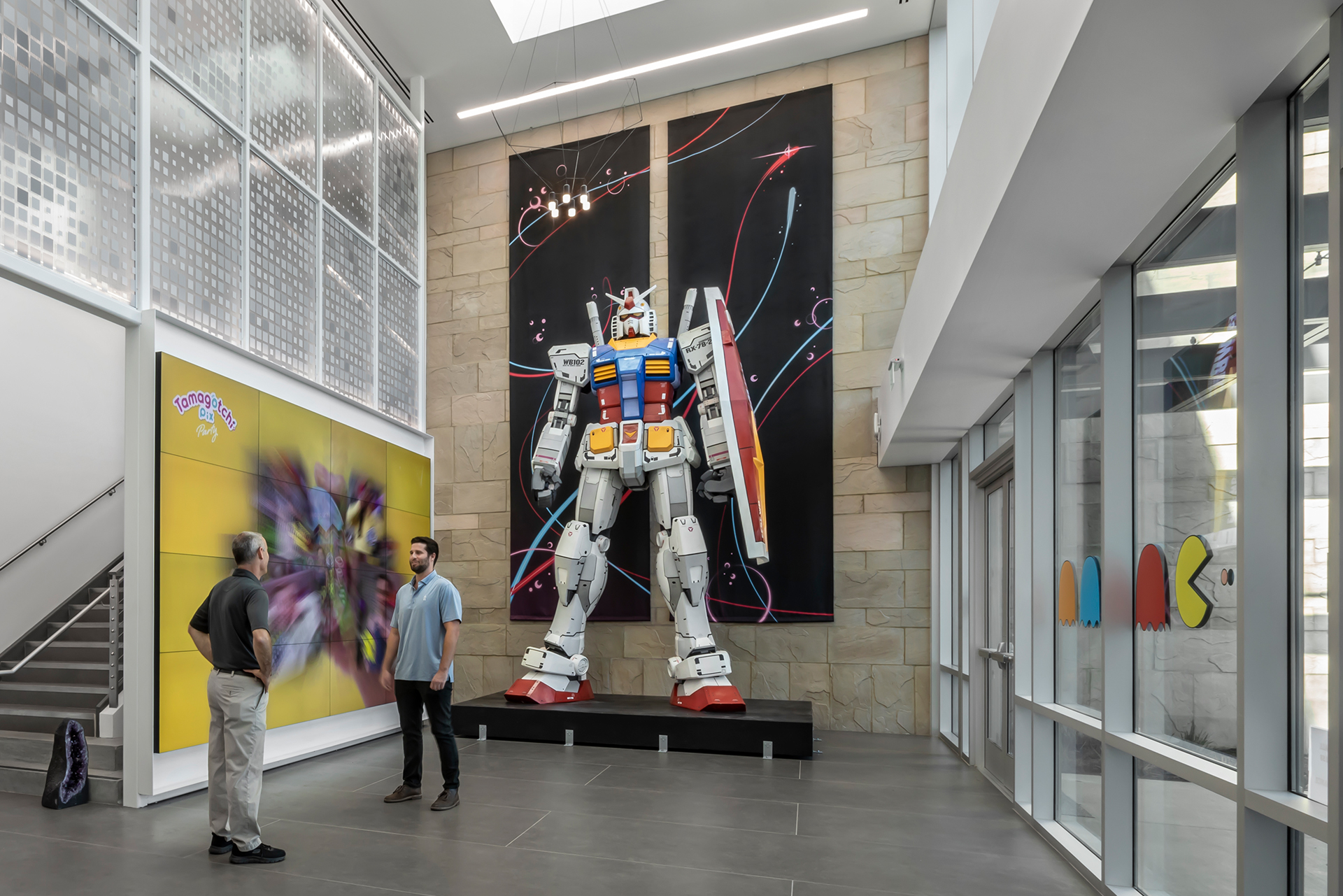 Lobby at Bandai headquarters with Gundam statue